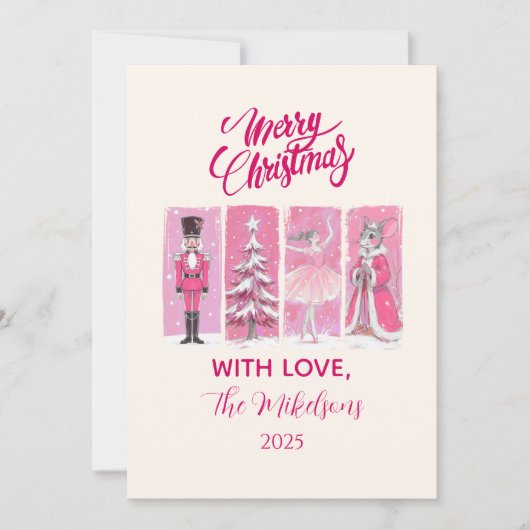 Pink Nutcracker Ballet Christmas シーズンカード (正面)