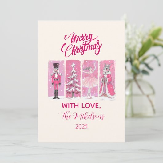 Pink Nutcracker Ballet Christmas シーズンカード (スタンド正面)