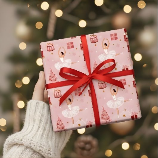 Pink Nutcracker Ballet Christmas Gift Wrap ラッピングペーパー