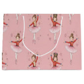 Pink Nutcracker Ballet Theme Girls ラージペーパーバッグ (正面)