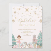 Pink Nutcracker Ballet Winter Birthday Invitation 招待状 (正面)