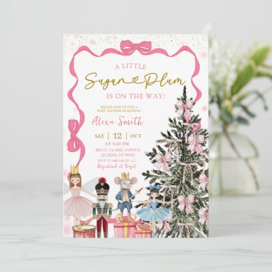 Pink Nutcracker Christmas Baby Shower 招待状 (スタンド正面)