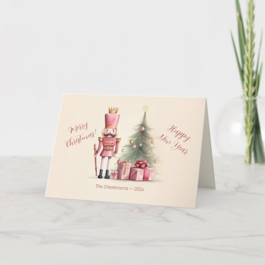 Pink Nutcracker Christmas Holiday Card カード (正面)