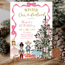 Pink Nutcracker Christmas Onederland Birthday 招待状