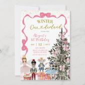 Pink Nutcracker Christmas Onederland Birthday 招待状 (正面)