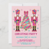 Pink Nutcracker Christmas Party | Glitter Holiday 招待状 (正面)