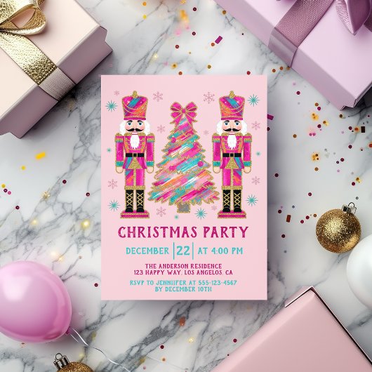 Pink Nutcracker Christmas Party | Glitter Holiday 招待状