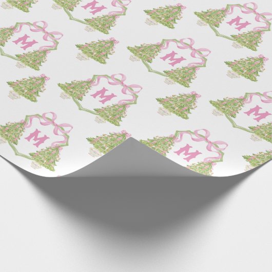 Pink Nutcracker Christmas Tree Monogram Crest ラッピングペーパー (角)