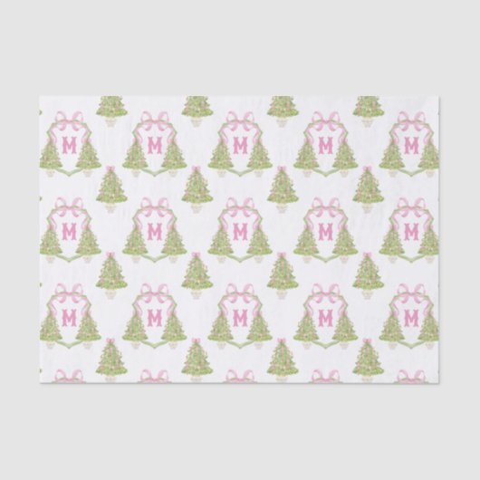 Pink Nutcracker Christmas Tree Monogram Crest 薄葉紙 (正面)