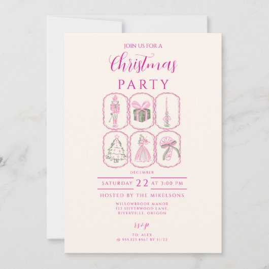Pink Nutcracker Coquette Christmas 招待状 (正面)