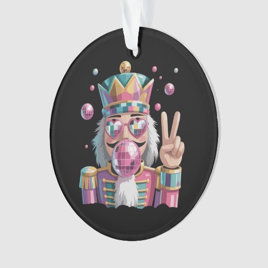 Pink Nutcracker Disco Ball Sunglasses Peace Sign オーナメント (正面)