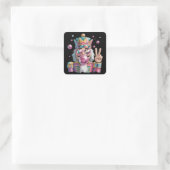 Pink Nutcracker Disco Ball Sunglasses Peace Sign スクエアシール (バッグ)