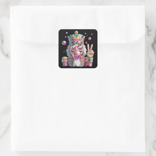 Pink Nutcracker Disco Ball Sunglasses Peace Sign スクエアシール (バッグ)