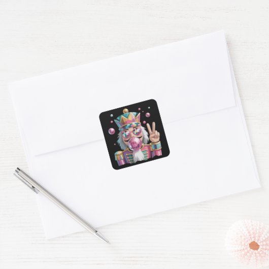 Pink Nutcracker Disco Ball Sunglasses Peace Sign スクエアシール (封筒)