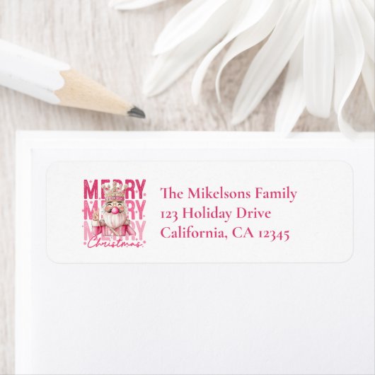 Pink Nutcracker Merry Christmas Return Address ラベル (インサイチュ)