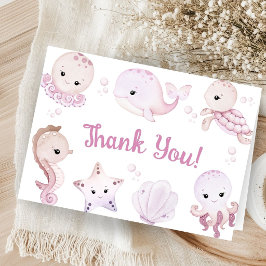 Pink Ocean Animals Baby Shower Girl Folded Thank サンキューカード
