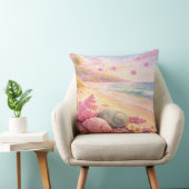 Pink Ocean Beach Shells Flowers Fantasy Landscape クッション (椅子)