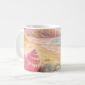 Pink Ocean Beach Shells Flowers Fantasy Landscape コーヒーマグカップ (正面左)
