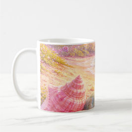Pink Ocean Beach Shells Flowers Fantasy Landscape コーヒーマグカップ