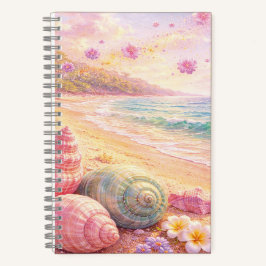 Pink Ocean Beach Shells Flowers Fantasy Landscape ノートブック