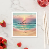 Pink Ocean Beach Signature sunset Welcome Wedding スタンダードカクテルナプキン (インサイチュ)