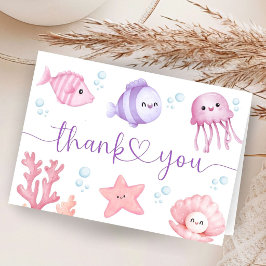 Pink Ocean Girl Baby Shower Folded Thank You サンキューカード