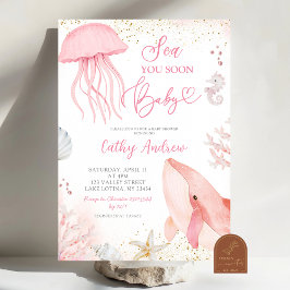 Pink Ocean Sea You Soon Girl Baby Shower 招待状