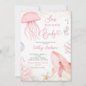 Pink Ocean Sea You Soon Girl Baby Shower 招待状 (正面)
