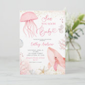 Pink Ocean Sea You Soon Girl Baby Shower 招待状 (スタンド正面)