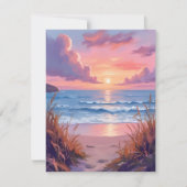 Pink Ocean Sunset Beach Watercolor Painting Card (正面)