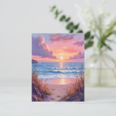 Pink Ocean Sunset Beach Watercolor Painting Card (スタンド正面)