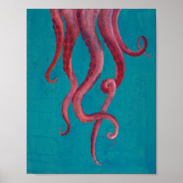 Pink Octopus Tentacles Acrylic Painting Poster ポスター