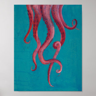 Pink Octopus Tentacles Acrylic Painting Poster ポスター