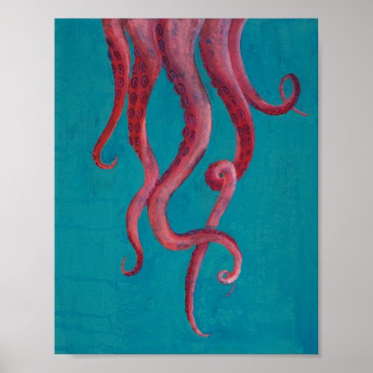 Pink Octopus Tentacles Acrylic Painting Poster ポスター (正面)