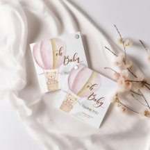 Pink Oh Baby Script Bear in Hot Air Balloon Shower