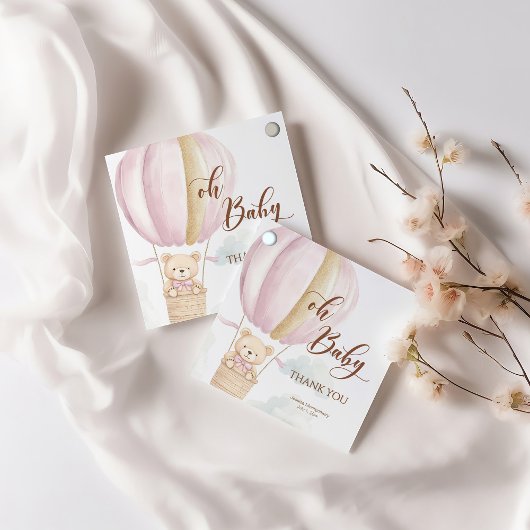Pink Oh Baby Script Bear in Hot Air Balloon Shower フェイバータグ
