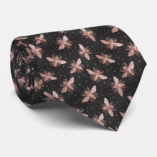 Pink on Black Bee Pattern Custom Necktie ネクタイ (ロール)