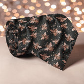 Pink on Black Bee Pattern Custom Necktie ネクタイ