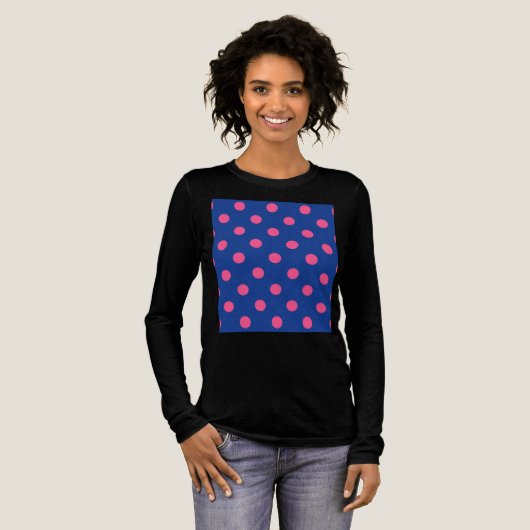 Pink On Blue Polka Dots Pattern Design トライブレンドＴシャツ (正面全体)