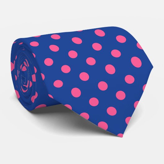 Pink On Blue Polka Dots Pattern Design ネクタイ (ロール)
