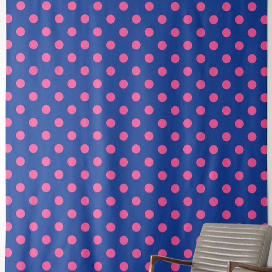 Pink On Blue Polka Dots Pattern Design ファブリック