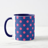 Pink On Blue Polka Dots Pattern Design マグカップ (左)