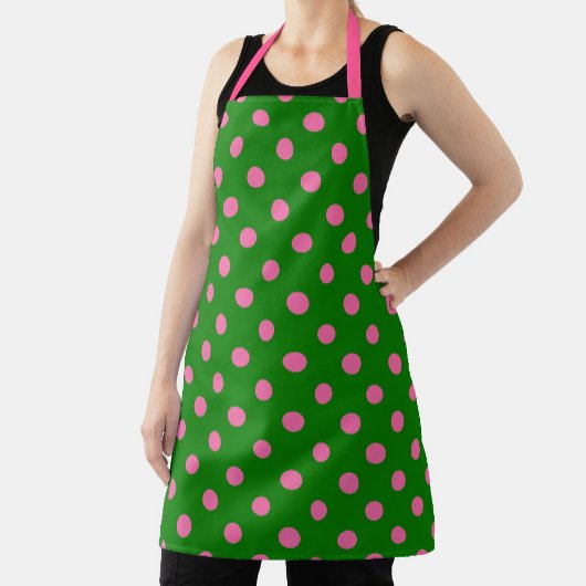 Pink On Green Polka Dots Pattern Design  エプロン