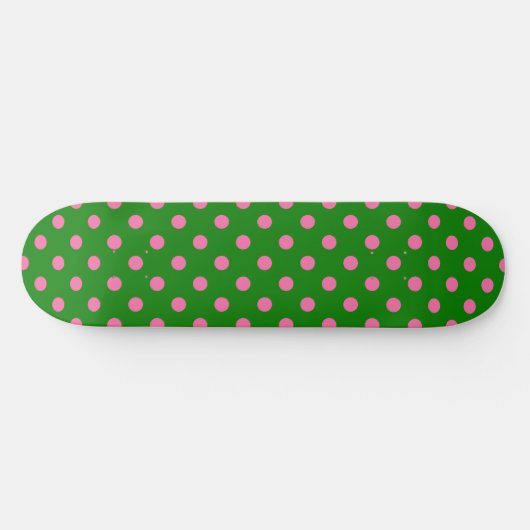 Pink On Green Polka Dots Pattern Design  スケートボード (横)