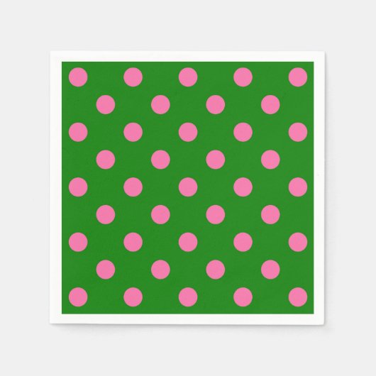 Pink On Green Polka Dots Pattern Design  スタンダードカクテルナプキン (正面)