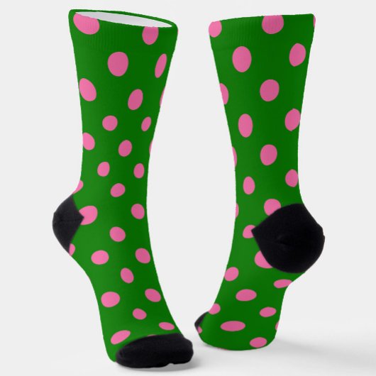 Pink On Green Polka Dots Pattern Design  ソックス