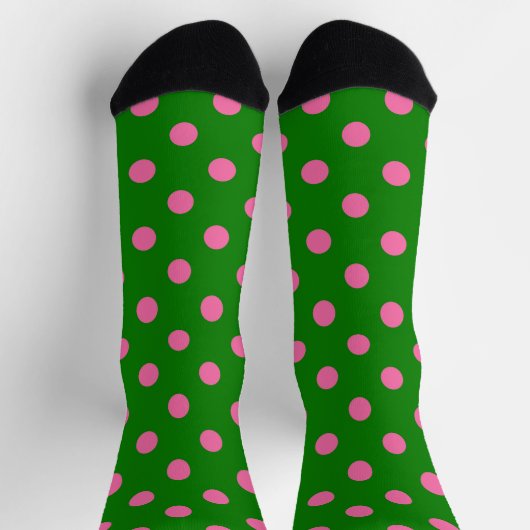 Pink On Green Polka Dots Pattern Design  ソックス (上部)