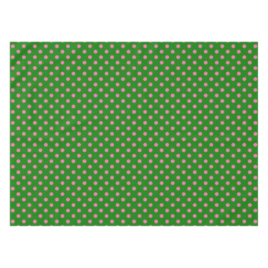 Pink On Green Polka Dots Pattern Design テーブルクロス (正面(横))