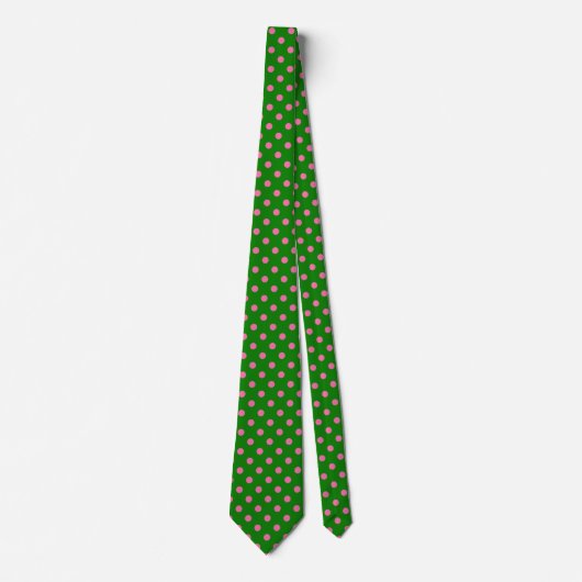 Pink On Green Polka Dots Pattern Design  ネクタイ (正面)