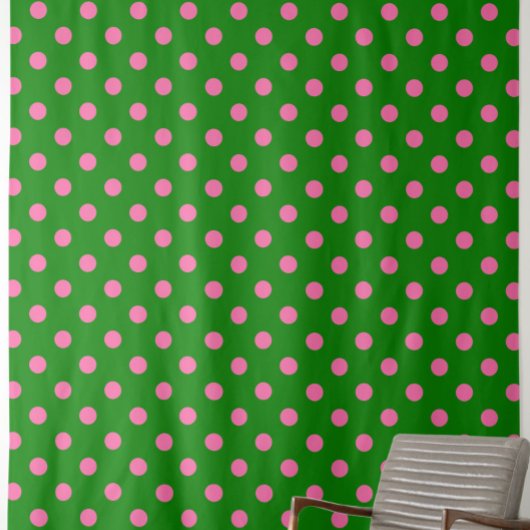 Pink On Green Polka Dots Pattern Design ファブリック
